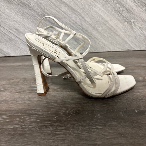 Sam Edelman | Lela Bright White Ankle Strap Squared Open Toe Heeled Sandals - Picture 5 of 12